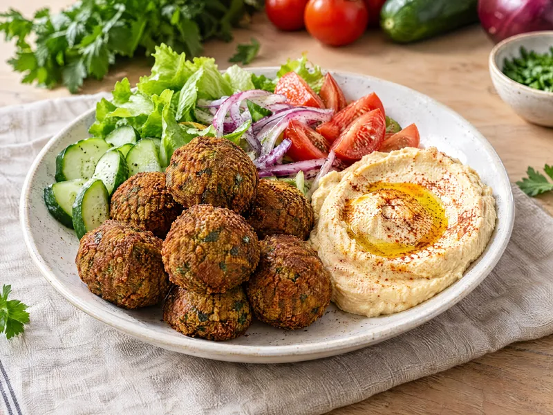 Falafel z hummusem i warzywami