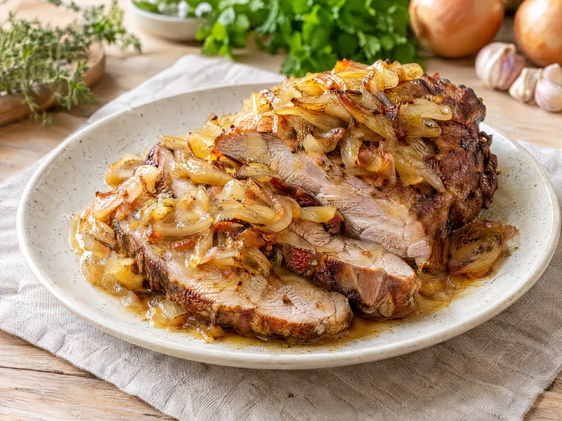 Pieczona karkówka z cebulą