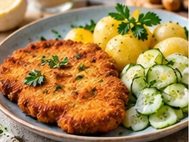 Kotlet schabowy z ziemniakami i mizerią