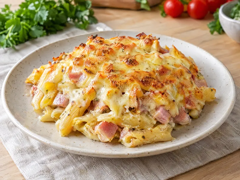 Zapiekanka makaronowa z szynką i serem